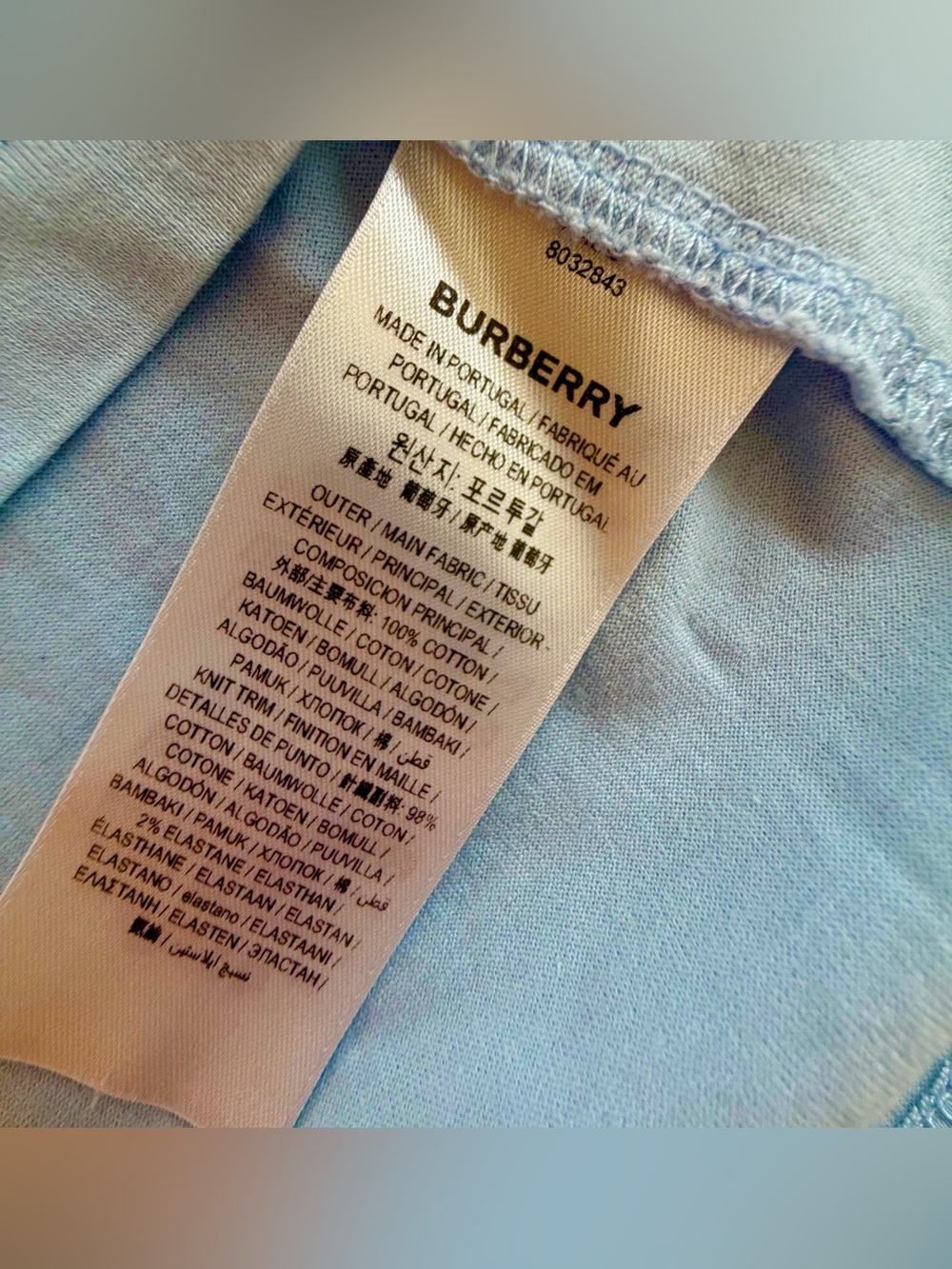 Burberry Light Blue T-Shirt with White TB Logo Size S - Picture 3 of 3